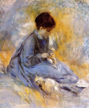  Pierre Werke - junge Frau mit einem Hund Pierre Auguste Renoir